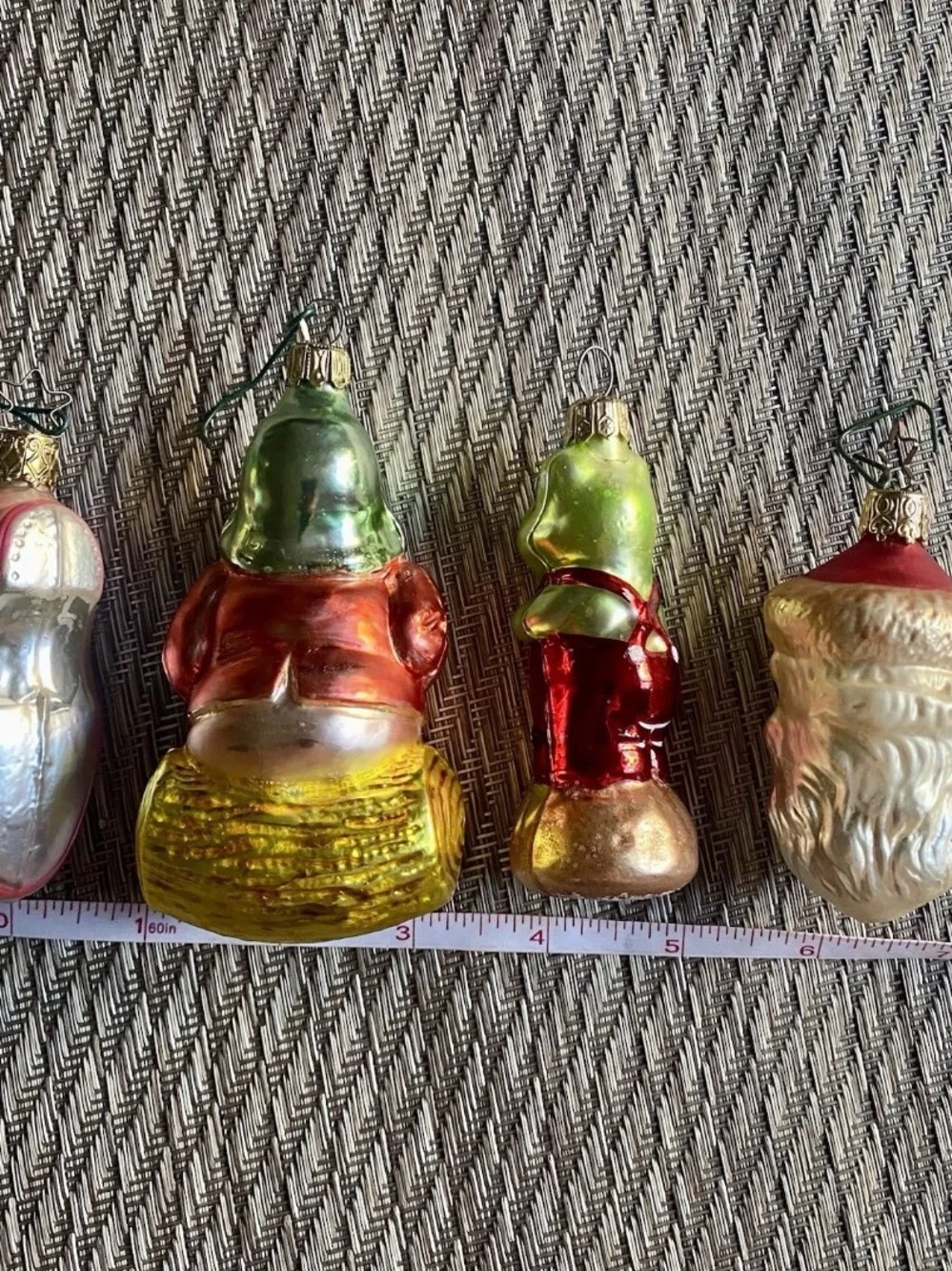 Vtg Blown Glass Ornaments Lot 4 Elf Gnome Radko Frog Santa Face  Kitten In Shoe